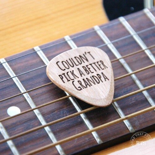 Engraved guitar pick with "couldn't pick a better Grandpa" engraved.