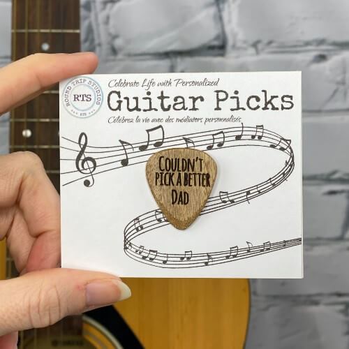 Personalized guitar pick in the package.