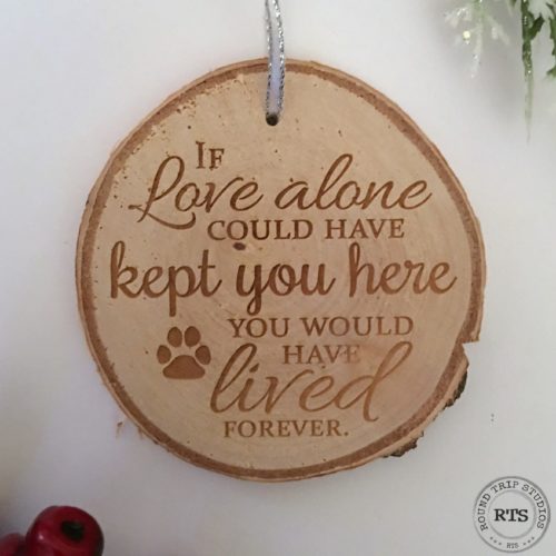 Rustic birch ornament pet memorial gift with engraving.