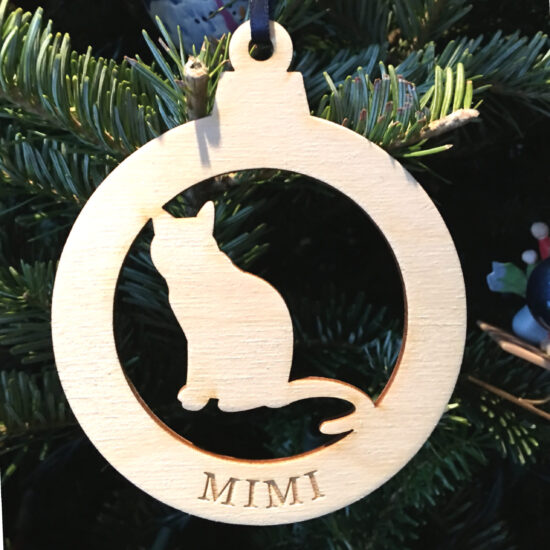 Laser Cut birch ornament Cat with name