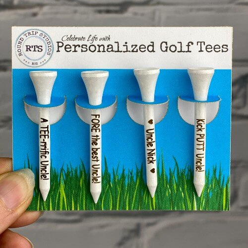 Golf tees engraved with personalized sayings for an uncle.