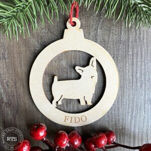 Corgi with a docked tail ornament and name engraved.