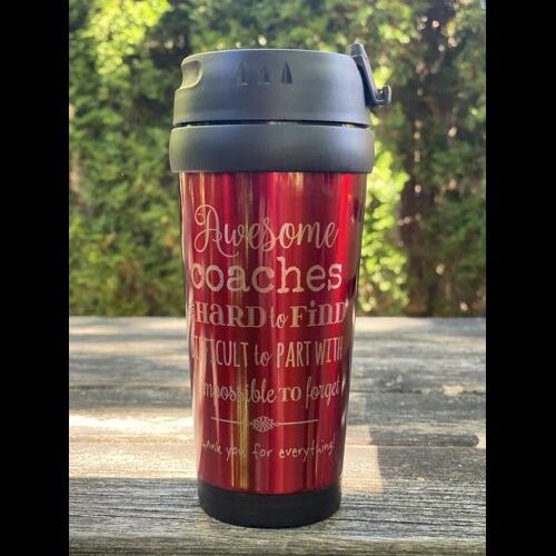 Engraved travel mug - a gift for a coach.